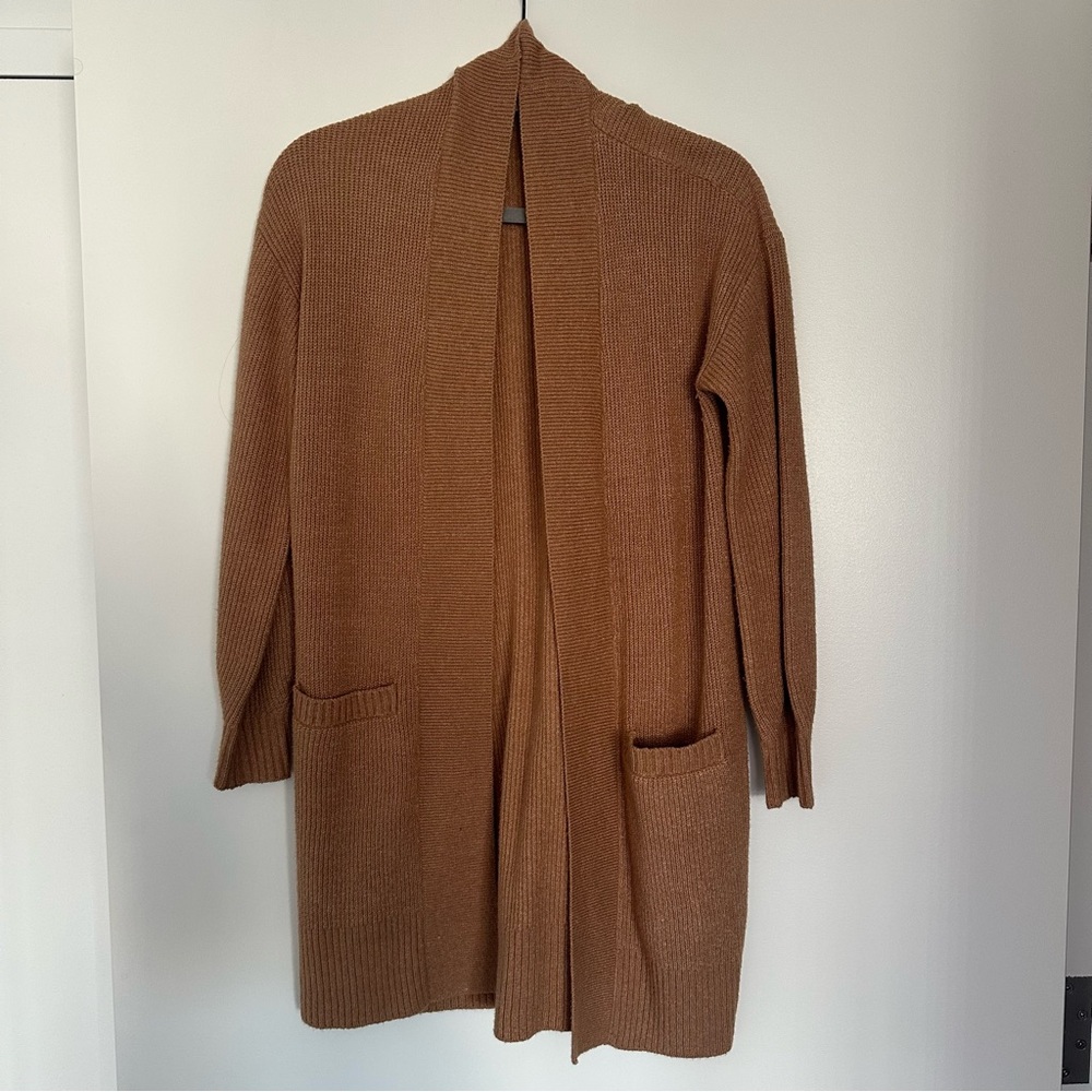 LOFT Like New Ribbed Pocket Open Cardigan Camel Size XS